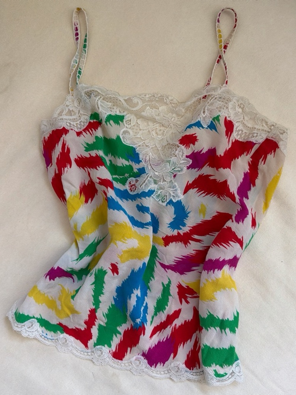 Vintage Lace-Trim Multicolor Silk Cami Top